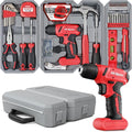 Hi-Spec 58pc Red 8V USB Electric Power Cordless Drill Driver and Home DIY Tool Kit Set. Screw Driver and Drill Bit Set Accessories, Pliers and Hammer In a Toolbox Case