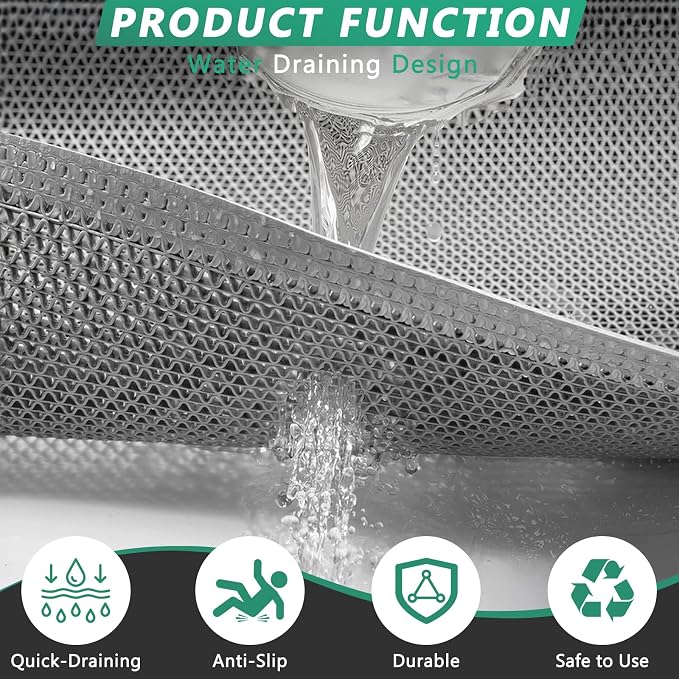 WochiTV Non Slip Drainage Mats, Front Door Mat, PVC Pool Floor Mat 0.2'' Thick Rubber Outdoor Indoor, Parking Space Mat for Bathroom Garage Basement Backyard Commercial Kitchen, 1.4x2.3Ft Grey