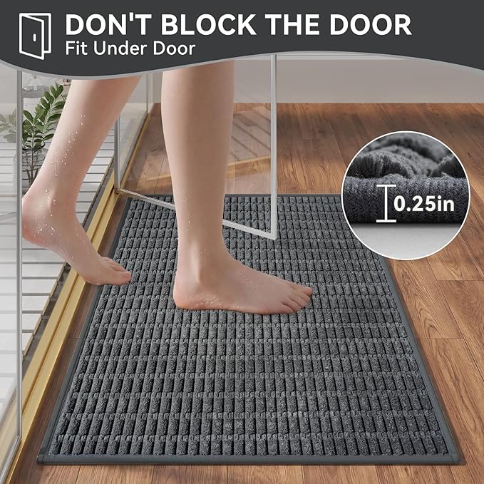 Bathroom Rugs Mat Quick Dry Absorbent Non Slip Bath Mat Bath Mats for Bathtub Mat Bathroom Carpet Fit Under Door Washable Floor Bath Rugs Dark Grey 16x24-2pc