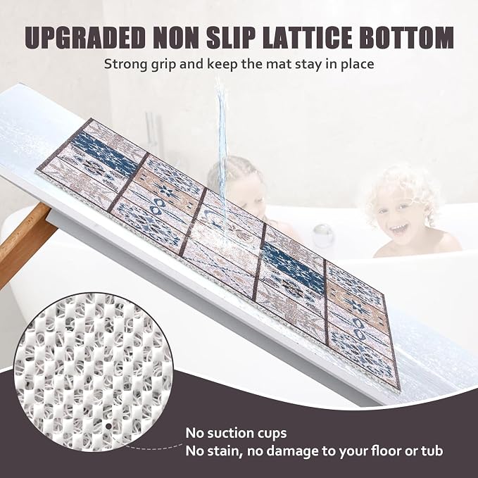 Square Shower Mat 24x24 Inch Non Slip Bath Mat for Inside Shower Loofah Shower Mat for Elderly Soft Textured Foot Massage Pad Bathroom Floor Mat for Wet Area, Without Suction Cups, Quick Drying