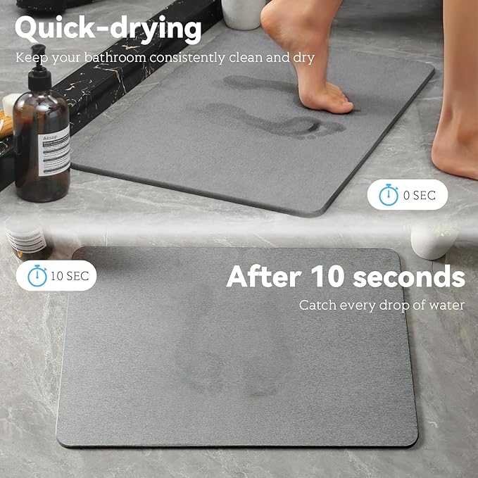 Stone Bath Mat, Dries Quickly, Non-Slip Diatomaceous Earth Bath Mats for Bathroom, Super Absorbent Stone Shower Mat, Easy to Clean, 23.5" x 15.5" Charcoal Gray