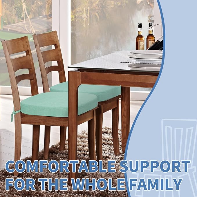 BUYUE Thickened 2.5" Dining Chair Cushions Set of 4, U-Shape High Density Foam Comfortable Chair Pads for Kitchen, Slip Resistant Indoor Seat Cushions (4 PCS, Light Green)