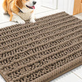 Smiry Dog Door Mat for Muddy Paws 30x20, Absorbent Dirt Trapper, Non-Slip Washable Chenille Entryway Rug for Inside Floor, Camel, Layered Pattern