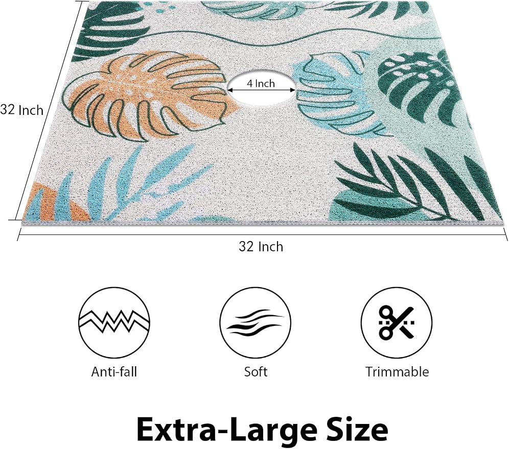 Square Shower Mat, Yonala 32 x 32 Inch Stylish Non Slip Shower Mats for Inside Shower with Central Drain Hole, Soft Trimmable PVC Loofah Anti Slip Shower Mat for Walk in Shower Stall, Quick Drying