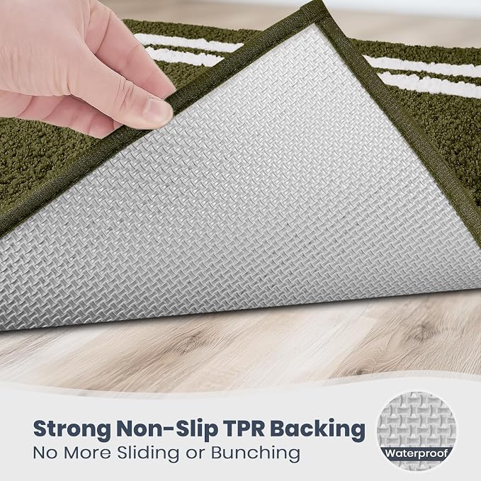 PURRUGS Bathroom Rug Non-Slip Machine Washable 20" x 30", Super Absorbent and Quick Dry Shaggy Microfiber Bath Mat, Extra Soft and Plush Bath Rug for Bathtub, Shower, and Sink, Olive Green