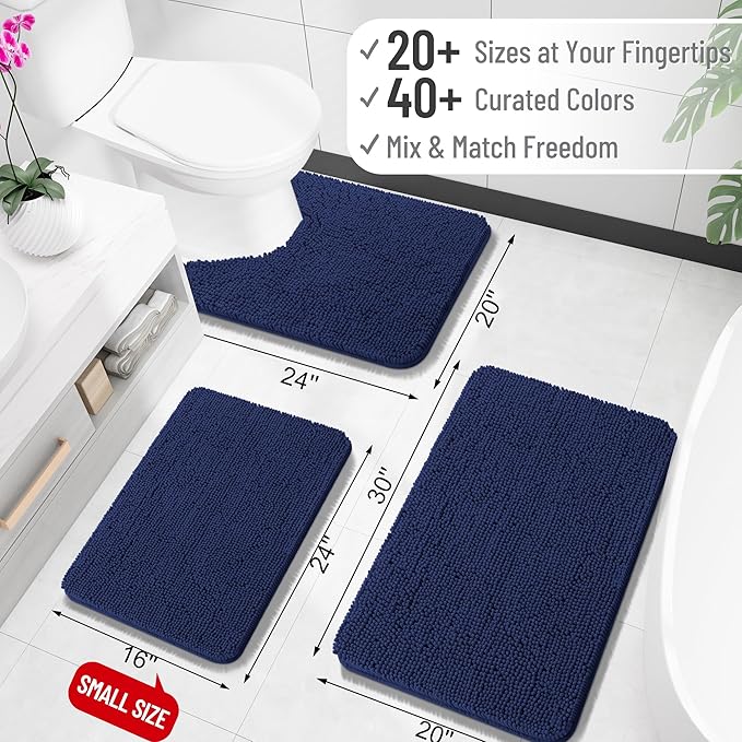 OLANLY Toilet Rugs U-Shaped 20x20, Extra Soft Absorbent Chenille Contour Bathroom Rugs for Toilet, Dry Quickly, Machine Washable, Non-Slip Bath Mat, Twilight Sapphire