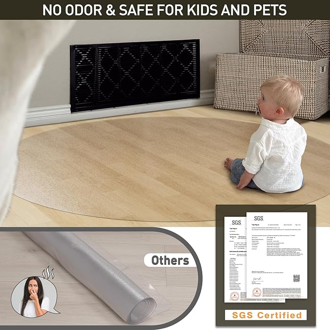 Clear Plastic Floor Mat for Under Dining Table, 6ft Round No Slip Waterproof Vinyl Area Rug for Home, Anti-Spill Hard Floor Protector Cover for Living Room, Splat Mat for Under High Chair