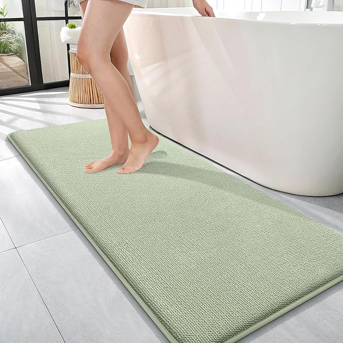 OLANLY Thick Memory Foam Bathroom Runner Rugs 47x17, Extra Soft Absorbent Long Bath Rug, Quick Dry, Non-Slip, Machine Washable Bath Mat for Bathroom, Tub and Shower, Home Decor Accessories, Sage Green