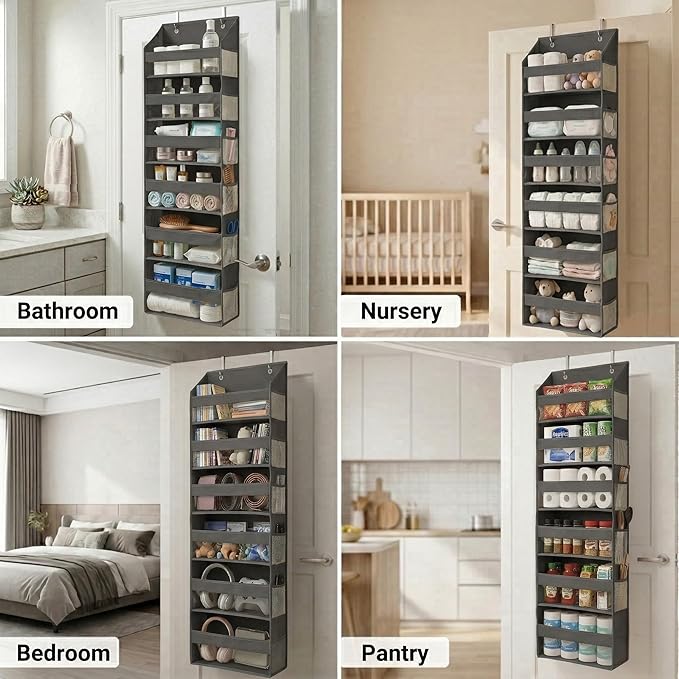 HOMELUX THEORY UPGRADED 6 Tiers Over The Door Organizer Hanging - 100D EXTRA THICK & 50lbs HUGE CAPACITY, 12 Side Mesh Pockets Over The Door Shoe Organizer, Hanging Closet Organizer (Dark Gray, 2pc)