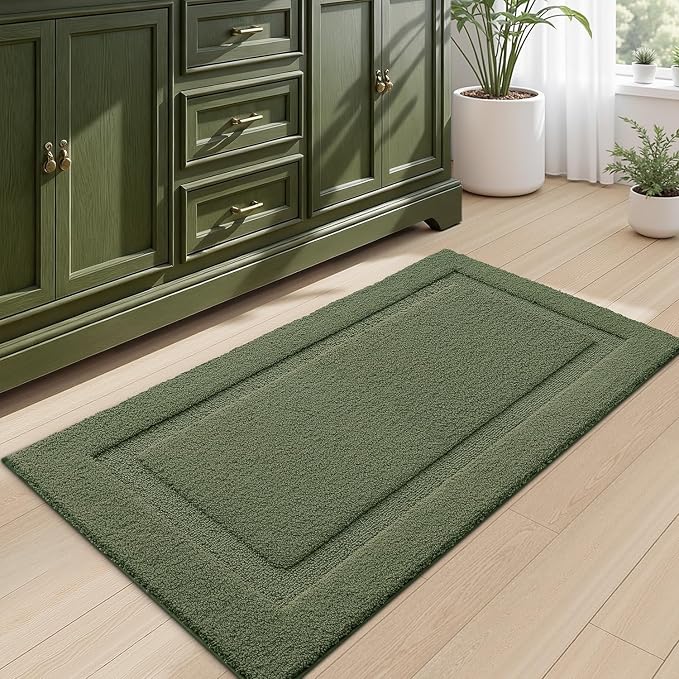 LUMI Ultra Soft Bathroom Rugs Non Slip with Rubber Backing, Absorbent Washable Bath Mat Quick Dry, Upgraded Premium Microfiber Plush Carpet for Bathtub and Shower Floor, Green, 24x36