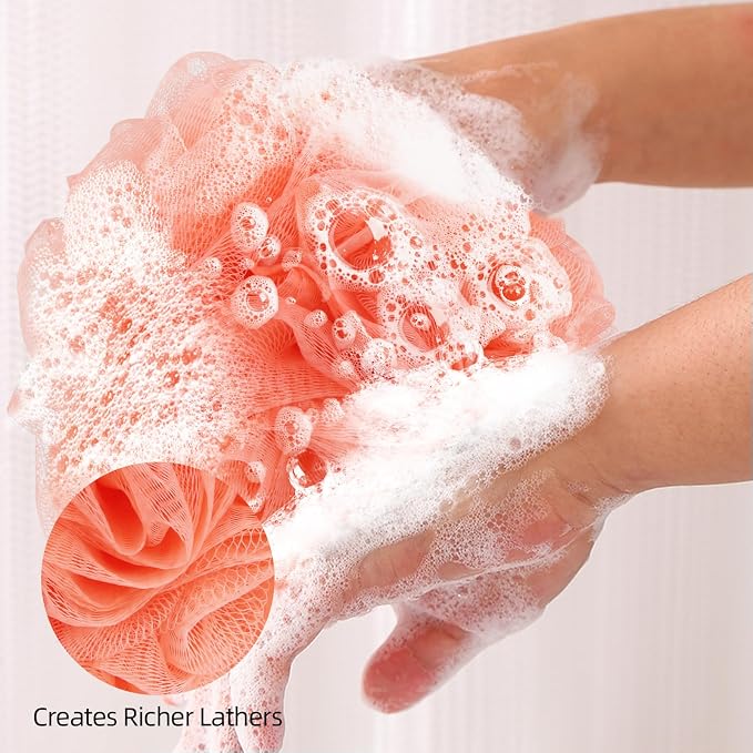 Fu Store Loofah Sponge Shower Loofahs 70g Bath Sponges Mesh Balls 4 Colors for Body Scrubber Exfoliator Wash Back Scrubber Bathroom Men Women - 4 Pack Scrubbers Cleaning Bathing Accessories