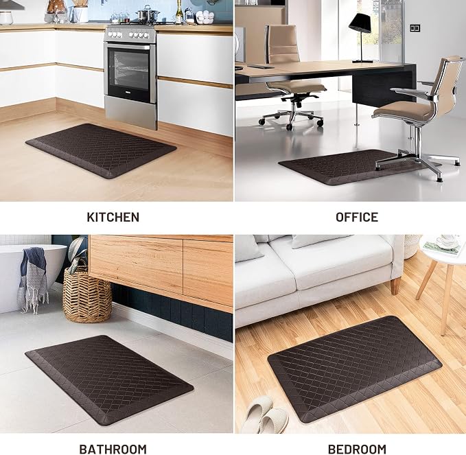 HappyTrends Kitchen Floor Mat - 4/5 Inch Thick Anti-Fatigue Kitchen Rug,Waterproof Non-Slip Kitchen Mats and Rugs Heavy Duty Ergonomic Comfort Rug for Kitchen,Office,Sink(17.3" x 28", Chocolate)