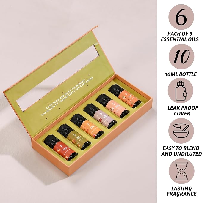 Folkulture Fall is in The Air Essential Oils Set of 6 | Diffuser Fragrance Oils for Home | Vanilla, Pumpkin Spice & More | Aromatherapy Gift for Fall, New Year & Valentine’s Day
