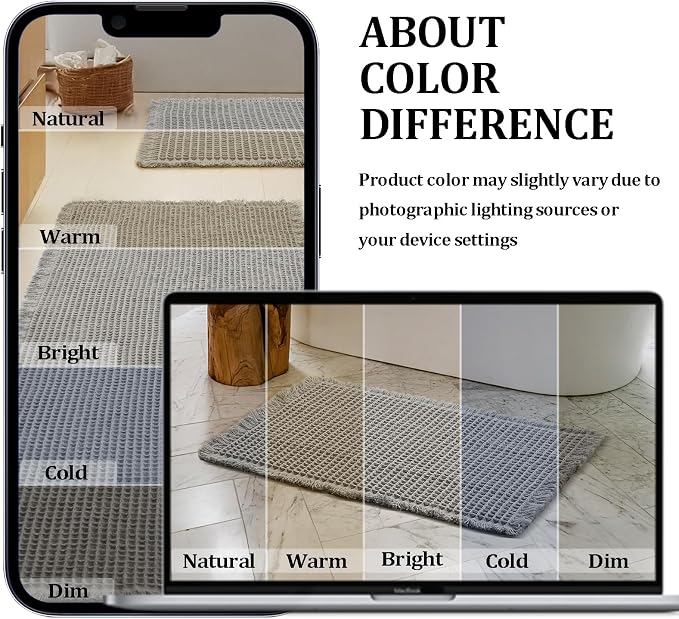 JIUZHEN Set of 2 Waffle Bath Mats Super Absorbent Boho Bath Rugs Non Slip Washable Bathroom Rugs Ultra Soft Machine Washable Shower Mats for Bathroom Floor, Tub, 16" x 24" +24" x 36", Grey
