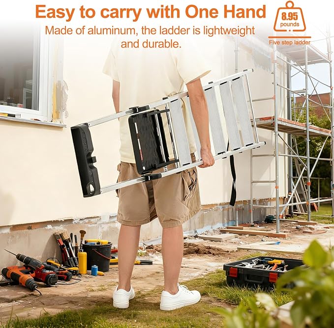 Sweetcrispy 6 Step Ladder, 330lbs Folding Step Stool with Anti-Slip Wide Pedal,Tool Tray, Aluminum Stool Ladders, Safety Household Ladder for Home Kitchen Courtyard Outdoor