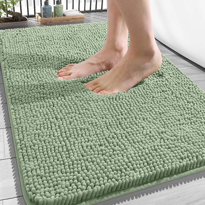 OLANLY Bathroom Rugs 34x21, Extra Soft Absorbent Chenille Bath Rugs, Rubber Backing Quick Dry, Machine Washable Bath Mats for Bathroom Floor, Tub and Shower, Home Decor Accessories, Sage Green