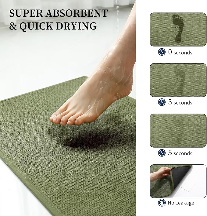 YIHOUSE Green Bathroom Rugs Sets 2 Piece, Quick Dry Thin Bath Mat with Toilet Rug, Non Slip Absorbent Machine Washable, Bath Rugs for Tub Sink Home Decor (17"x24" + 17.5"x24" U-Shaped)