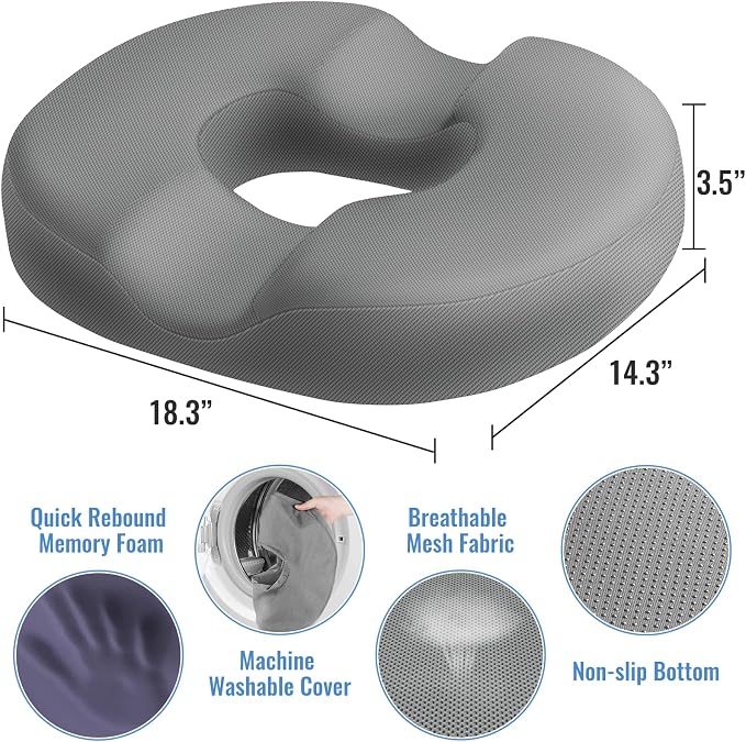 CloudBliss Donut Pillow Stadium Seat Cushion for Tailbone Pain Relief and Hemorrhoids, Memory Foam Seat Chair Cushion, Portable Seat Cushions for Bleachers, Car, Home & Office