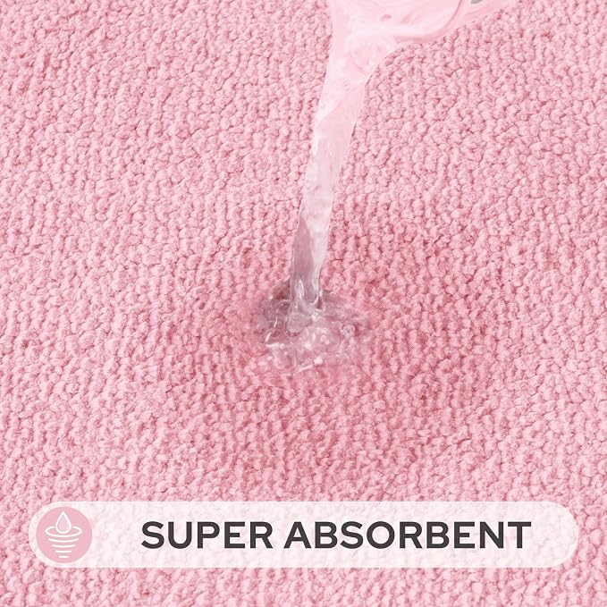 HOMEIDEAS 2 Pieces Large Bathroom Rug, Super Soft and Absorbent Long Rugs, Non Slip and Microfiber Bath Mat for Bathroom Decor (20"x47"+16" x 24", Light Pink)