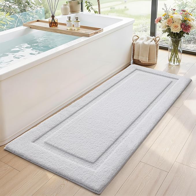 LUMI Extra Large Ultra Soft Bathroom Rugs Non Slip with Rubber Backing, Absorbent Washable Bath Mat Quick Dry, Upgraded Premium Microfiber Plush Carpet for Bathtub and Shower Floor, White, 24x60