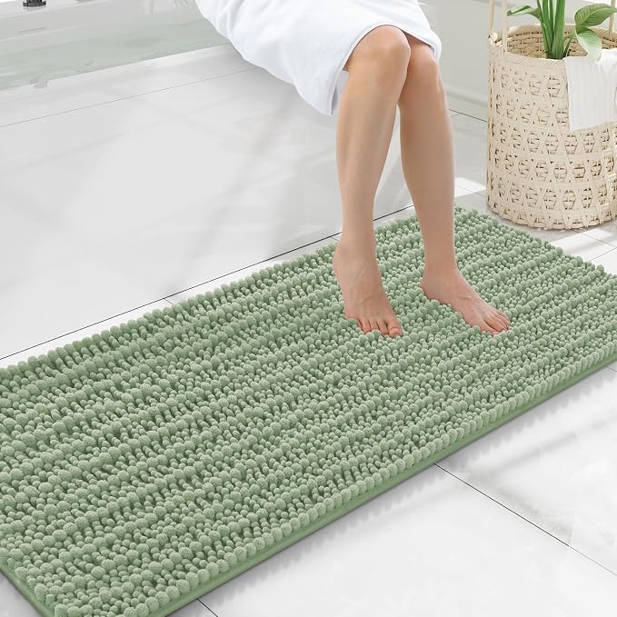 Smiry Bathroom Rugs Mat 47x20, Extra Soft Absorbent Chenille Bath Rugs, Non Slip Rubber Backing Machine Washable Quick Dry Bath Mats for Bathroom Floor, Tub, Shower, Home Decor Accessories, Sage Green