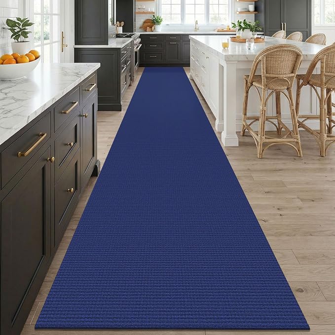 KOZYFLY 3x20 Runners Rugs for Hallway, Extra Long Washable Runner Rug, Non Slip Rubber Backed Kitchen Runner, Cotton Entryway Rug, Floor Carpet for Entry, Aisle, Hall, Royal Blue/Navy