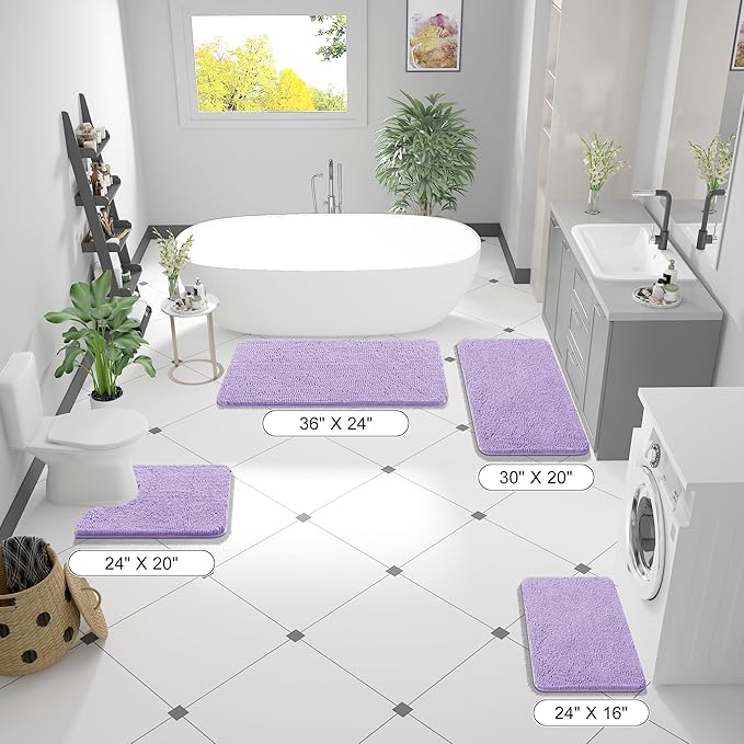 OLANLY Large Bathroom Rugs 70x46, Extra Soft Absorbent Chenille Bath Rugs, Rubber Backing Quick Dry, Machine Washable Bath Mats for Bathroom Floor, Tub and Shower, Home Decor Accessories, Lavender