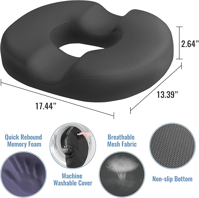 CloudBliss Donut Pillow Stadium Seat Cushion for Tailbone Pain Relief and Hemorrhoids, Memory Foam Seat Chair Cushion, Portable Seat Cushions for Bleachers, Car, Home & Office