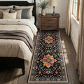 RELEANY Area Rugs Runner 2'x6' Washable Non-Slip, Floral Vintage Distress Medallion Carpet for Kitchen Hallway Bedroom Beside Laundry Room Bathroom, Black Colorful Floral Dark Tan