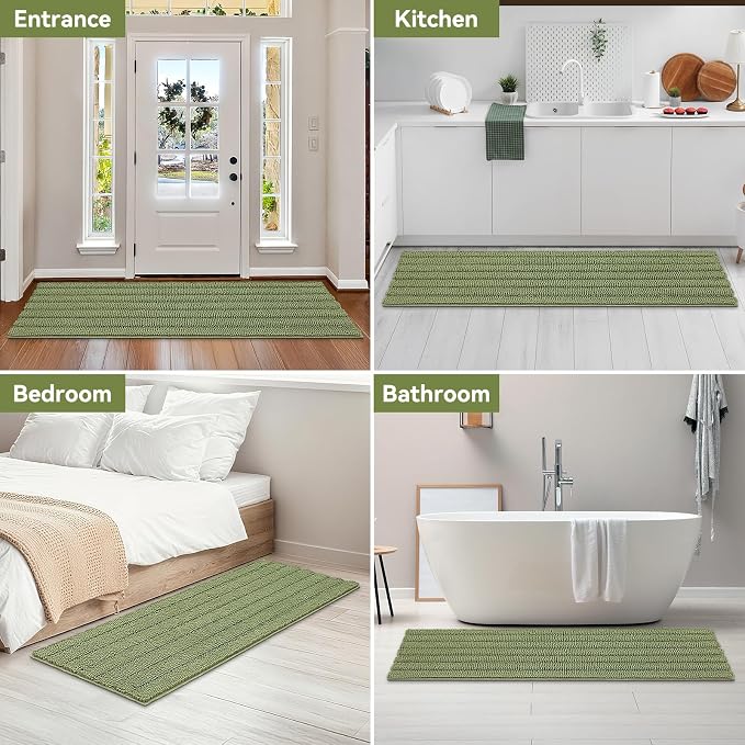 Bcoimo Long Bathroom Rug, Chenille Bath Runner with High Low Pile Design, Soft Absorbent Non Slip Bath Mat, Machine Washable Quick Dry Rug for Shower, Tub, Sink and Vanity