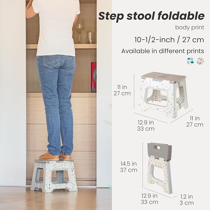 Vigar Compact Folding Step Stool - 10-1/2 Inch Foldable Step Stool for Adults, Lightweight Portable Stool with Handle, Non Slip Step Stool, Space Saving Stool up to 330 lb - Terrazzo Body