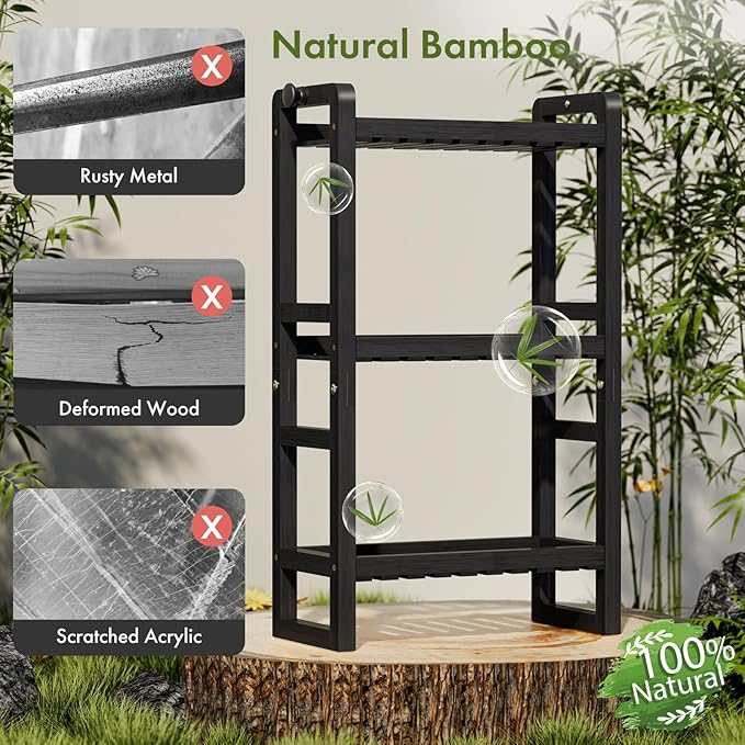 AmazerBath Bamboo Over The Toilet Storage Shelf - 3-Tier Bathroom Organizers and Storage Shelves, 2 in 1 Dual Stable Above Over Toilet Bamboo Shelf Home Storages Rack for Small Bathroom, Black