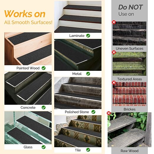 Outdoor Stair Treads for Wooden Steps Non Slip, KOOTETA 12 Pack 30" x 8"Anti Slip Strips Adhesive for Stair,Waterproof Weather Resistant Exterior Grip Tape 80-Grit Non Skid Traction Stair Treads,Black