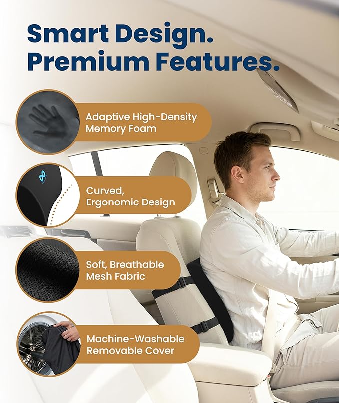Everlasting Comfort The Original Lumbar Support Pillow for Office Chair - Improves Posture, Promotes Back Pain Relief - Superior Back Support for Gaming and Desk Chairs - Lumbar Pillow for Car, Couch