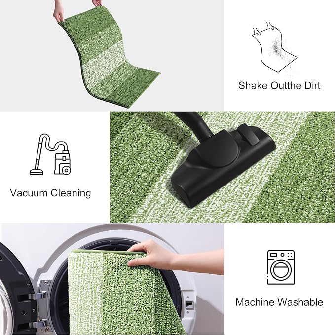 Smiry Dog Door Mat for Muddy Paws, Absorbs Moisture and Dirt, Low-Profile Entryway Mat with Non-Slip Backing, Entry Indoor Outdoor Doormat for Inside Floor (59x35 Inches, Green, Striped)