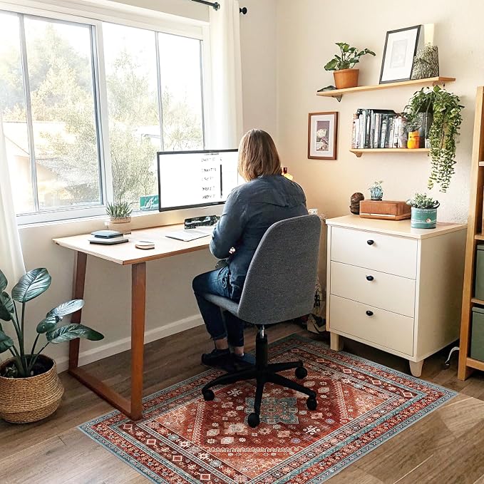Office Chair Mat for Hardwood Floor & Tile Floor,36"X 48" Heavy Duty Desk Chair Mat for Hard Floors, Under Desk Rug for Rolling Computer Chair,Anti Slip,Low Pile Carpet Floor Protector-Brown Red