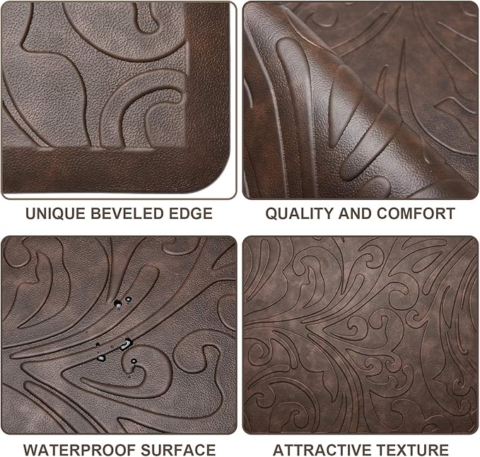 KMAT Kitchen Mat Cushioned Anti-Fatigue Waterproof Non-Slip Standing Mat Ergonomic Comfort Rug for Home,Office,Sink,Laundry,Desk 17.3" (W) x 60"(L),Brown