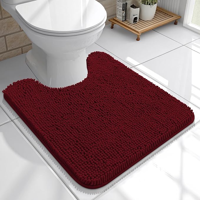 OLANLY Toilet Rugs U-Shaped 20x20, Extra Soft Absorbent Chenille Contour Bathroom Rugs for Toilet, Dry Quickly, Machine Washable, Non-Slip Bath Mat, Burgundy
