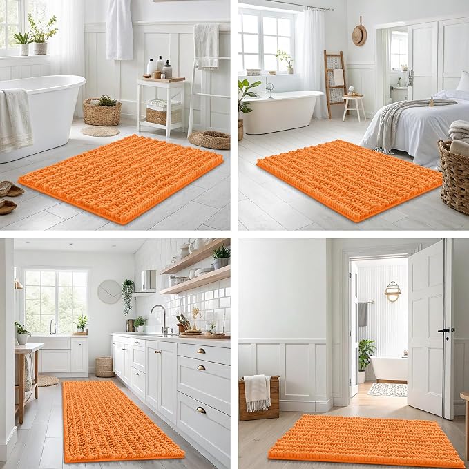Smiry Bathroom Rugs Mat 30x20, Extra Soft Absorbent Chenille Bath Rugs, Non Slip Rubber Backing Machine Washable Quick Dry Bath Mats for Bathroom Floor, Tub, Shower, Home Decor Accessories, Orange