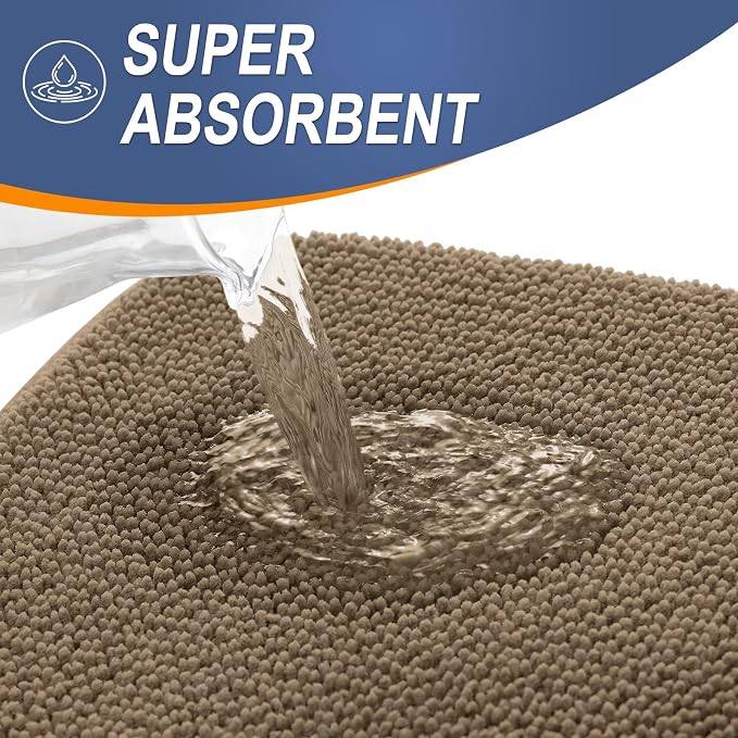 OLANLY Thick Memory Foam Small Bathroom Rugs 24x16, Extra Soft Absorbent Bathroom Mat, Quick Dry Bath Mats, Non-Slip, Machine Washable Carpet for Bathroom, Tub and Shower, Home Decor Accessories, Tan