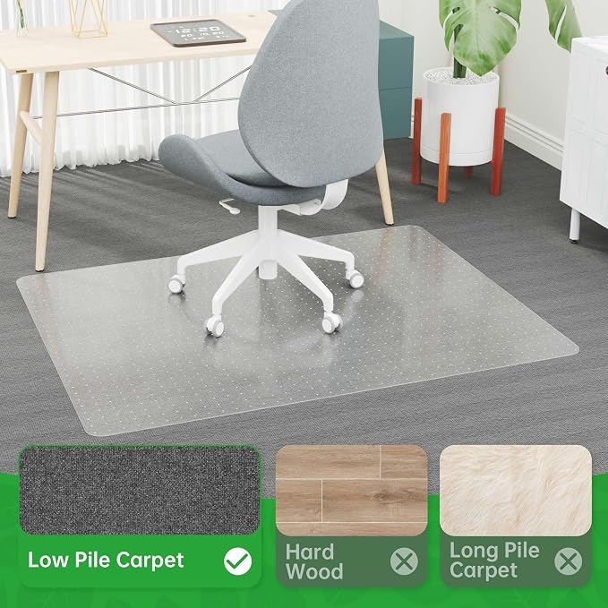 100pointONE Office Chair Mat for Carpet- 36" x 48" Studded Desk Chair Mat for Low Pile Carpeted Floors, Plastic Floor Mat for Office Chair Over Carpet