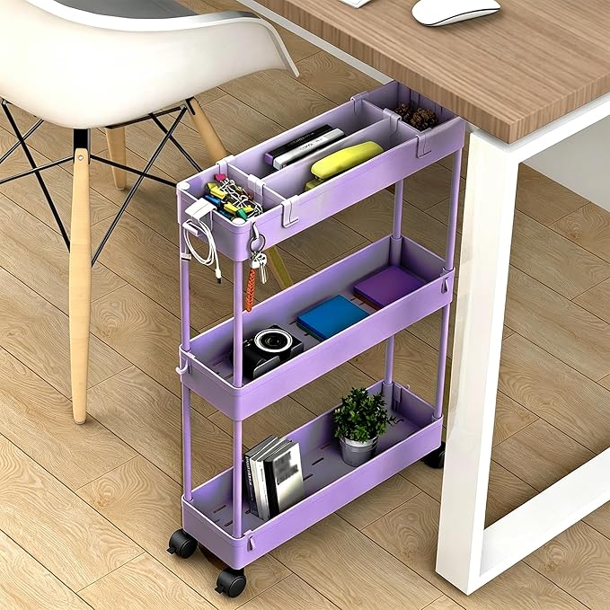 SPACELEAD 2-piece Set Slim Storage Cart 3 Tier,Bathroom Organizer Rolling Utility,Mobile Shelving Unit Slide Out for Office, Kitchen, Laundry Room & Narrow Places