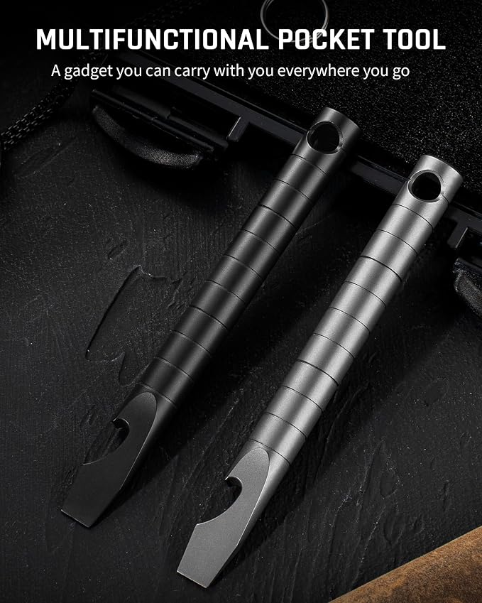 TISUR Titanium EDC Pry Bar, Keychain Prybar Multitool With Bottle Opener, 6 in 1 Portable Pocket Mini Crowbar Tool (Black)