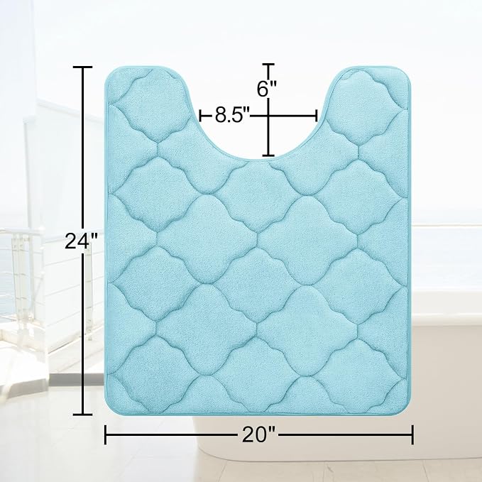 OLANLY Memory Foam Toilet Rugs U-Shaped 24x20, Ultra Soft and Absorbent Bathroom Rugs, Non-Slip, Comfortable, Machine Washable Contour Bath Mat for Toilet Base, Home Decor Accessories, Sky Blue