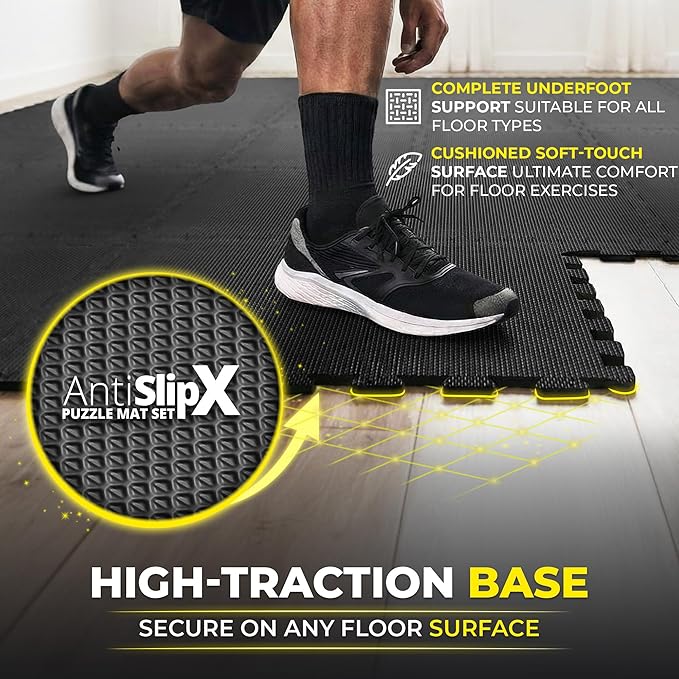 bemaxx Gym Mats Set - 18 pcs EVA Interlocking Foam Floor Tiles (12.6"x12.6"x0.4") 18sqft Protective Gym Flooring Sports Home Workout Exercise Mats Puzzle Garage Fitness Play-Room Pool Treadmill Bike