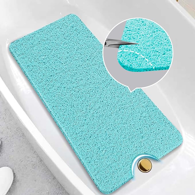 Asvin Soft Textured Bath, Shower, Tub Mat, 47x16 Inch, Phthalate Free, Non Slip Comfort Bathtub Mats with Drain, PVC Loofah Bathroom Mats for Wet Areas, Quick Drying