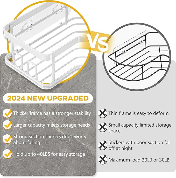 MAXIFFE 3 Pack X-Large Corner Shower Caddy with Soap Holder, Large Capacity Sturdy Easy Install No Drilling Stainless Steel Hold 40 LB Shower Organizer Shelves Rack for Family Renters Bathroom, White