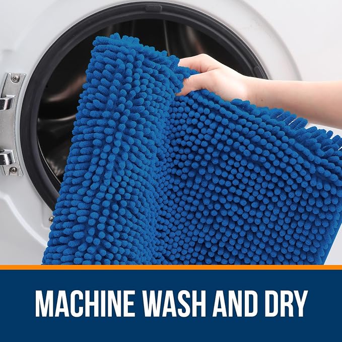OLANLY Bathroom Runner Rugs 47x17, Soft Absorbent Chenille Bath Rugs, Rubber Backing Quick Dry, Machine Washable Long Bath Mats for Bathroom, Tub and Shower, Home Decor Accessories, Deep Navy Blue
