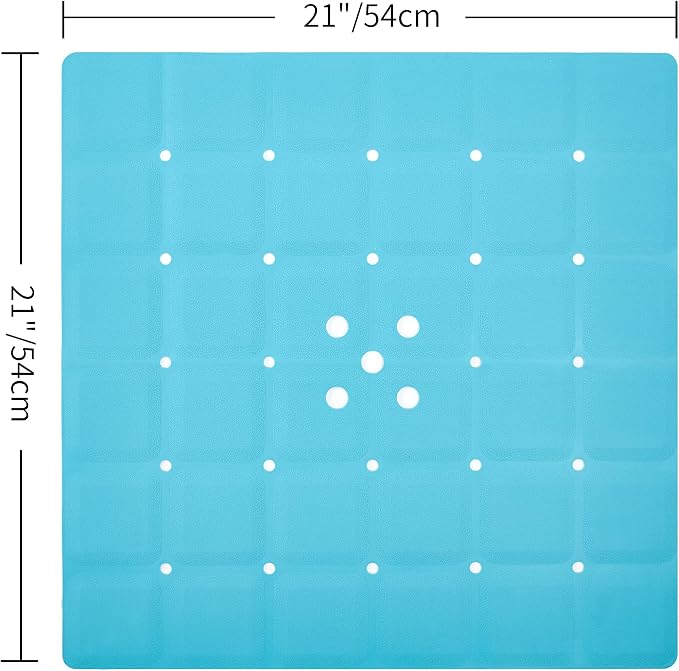 Webos Shower Mat for Textured Surface：Silicone Non Slip Shower Mat Without Suction Cups Foldable - Square Bath Mat for Reglazed Tub Textured Shower Floor (Blue, 21x21 Inches)