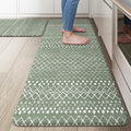 KIMODE Kitchen Anti Fatigue Mats, Green Farmhouse Kitchen Rugs Sets of 2, Memory Foam Kitchen Mats for Floor, Waterproof Standing Mat for Sink Laundry Office Desk 20"x47"+20"x32"